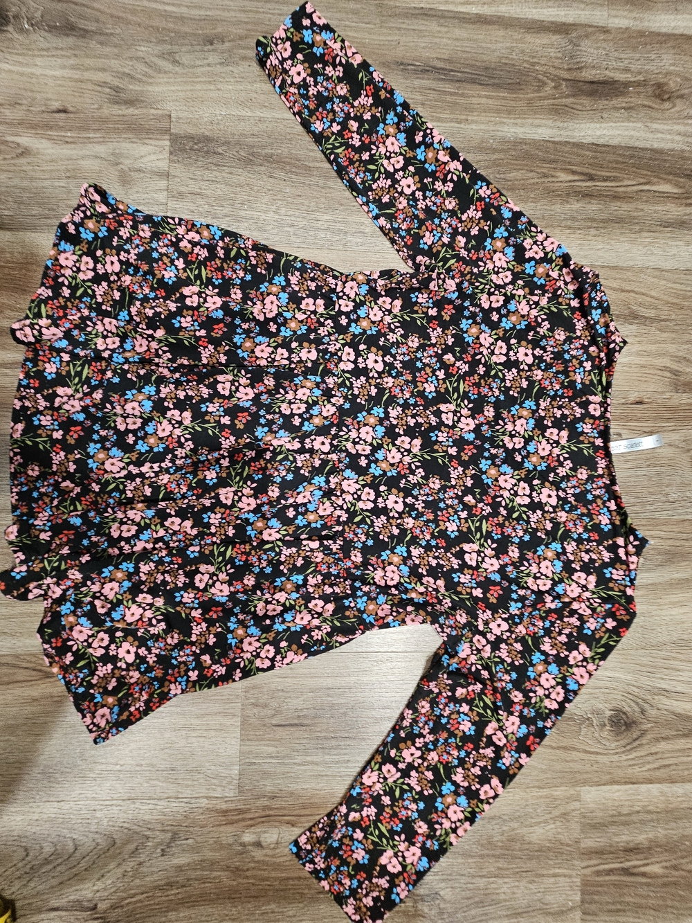 Floral V-Neck Romper in Black with Pink & Blue Flowers - Picture 5 of 6